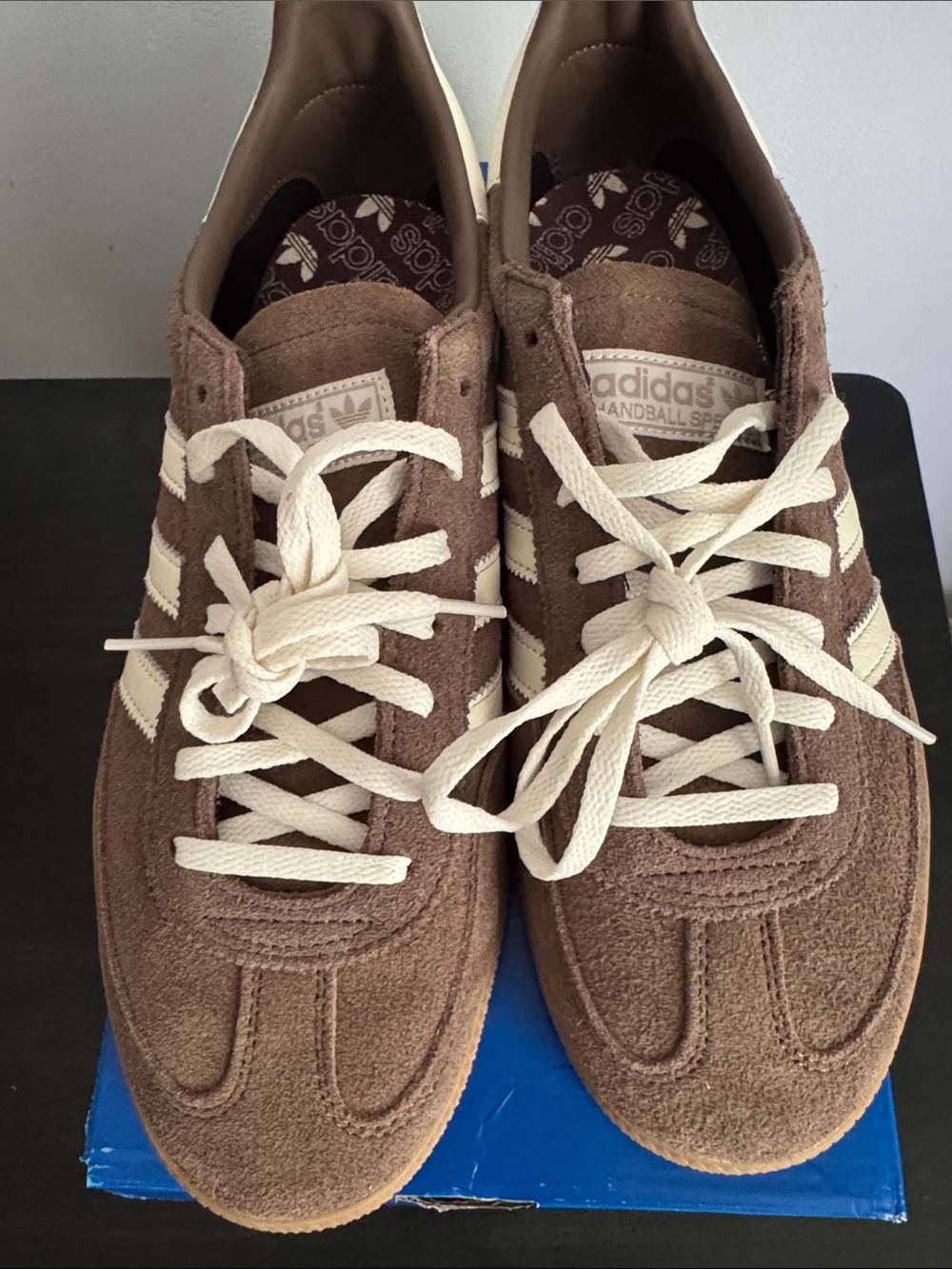 Adidas Brown Suede Handball Spezial Sneakers w/ custom stamps